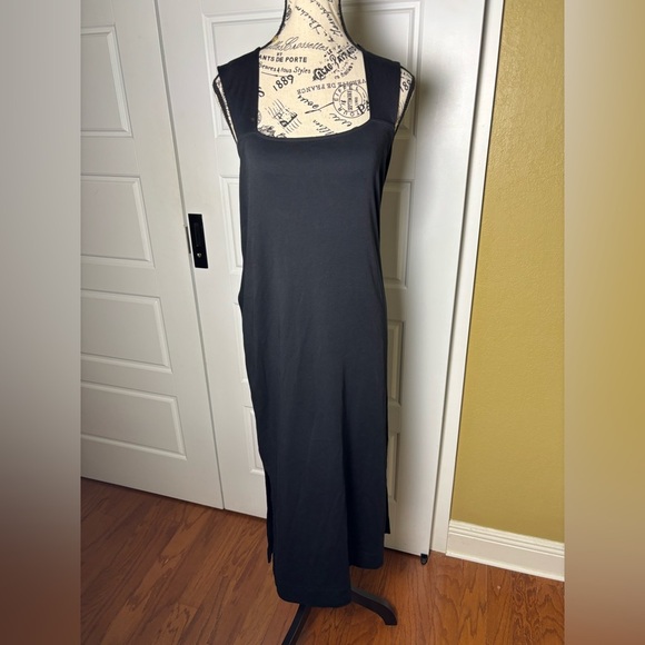 Vince Square Neck Midi Dress Women's Side Slits Sleeveless Black Size Small - Picture 1 of 6